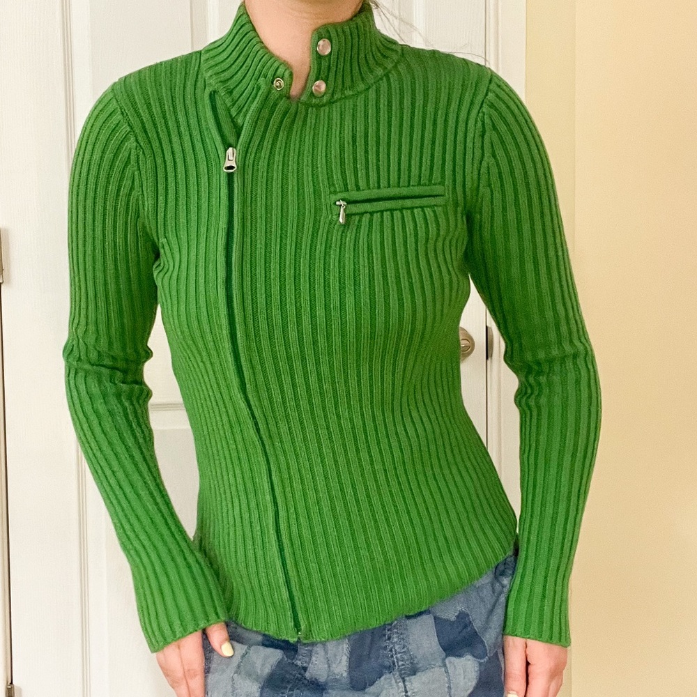 Moda International ☘️ Size Small Vintage Women’s Green Zip Up Sweater